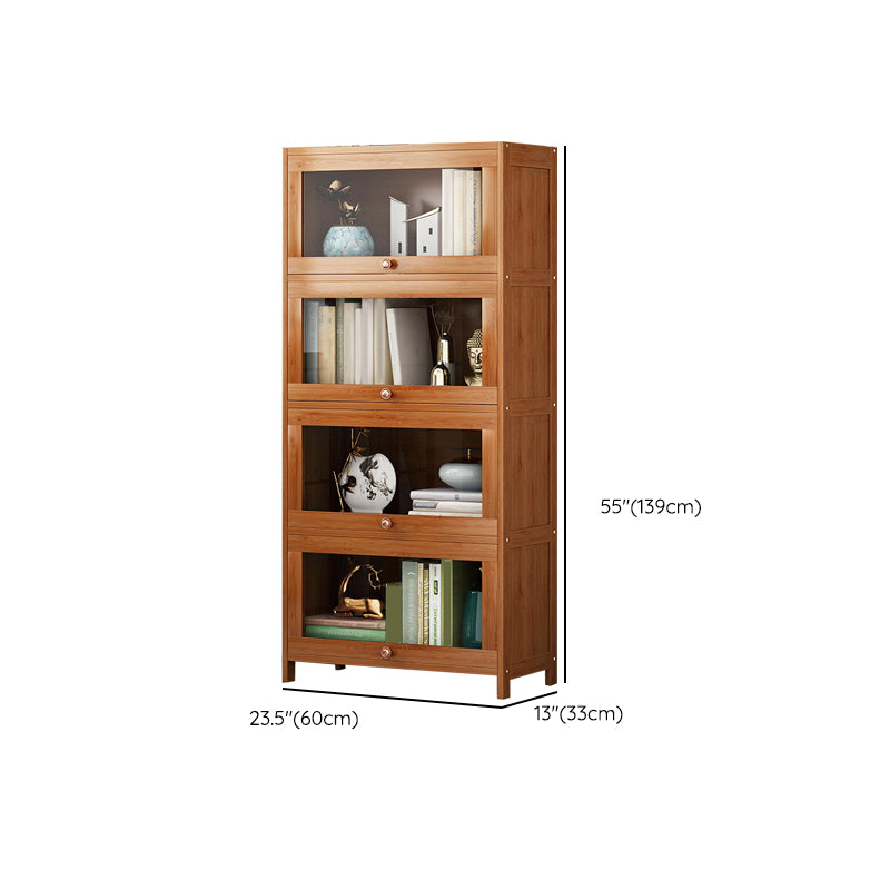 Closed Back Bamboo Bookcase Standard Modern Bookshelf with Cabinets