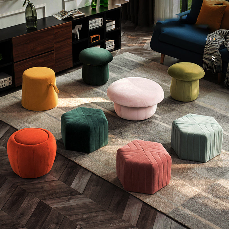 Solid Color Plush Footstool Modern Simple Hexagon Padded Foot Stool