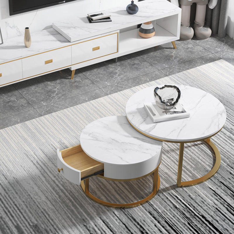 Slate Frame Coffee Table Round Nesting Coffee Table Set for Living Room