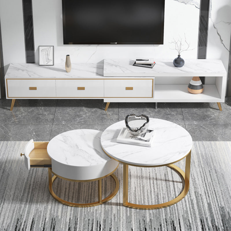 Slate Frame Coffee Table Round Nesting Coffee Table Set for Living Room