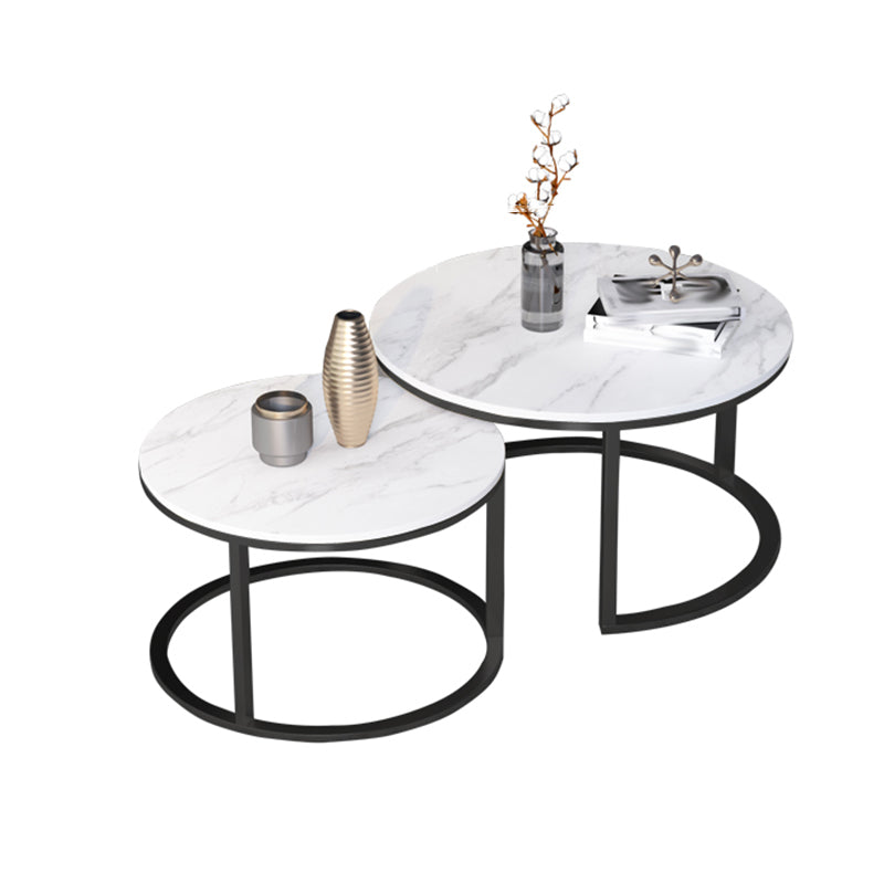 Slate Frame Coffee Table Round Nesting Coffee Table Set for Living Room