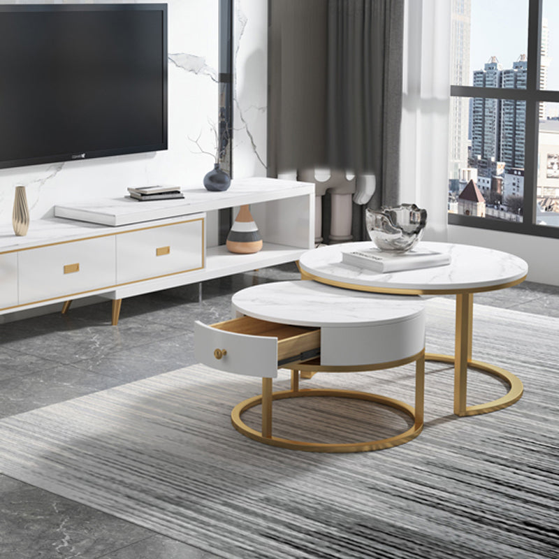 Slate Frame Coffee Table Round Nesting Coffee Table Set for Living Room