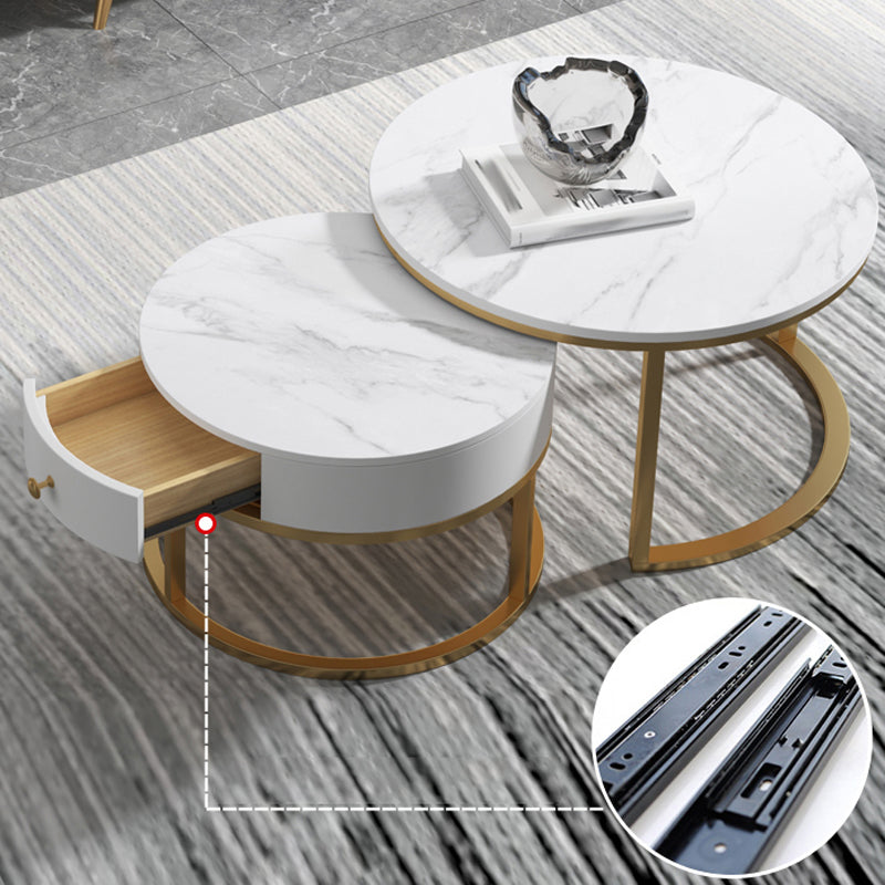 Slate Frame Coffee Table Round Nesting Coffee Table Set for Living Room