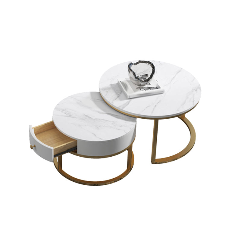 Slate Frame Coffee Table Round Nesting Coffee Table Set for Living Room