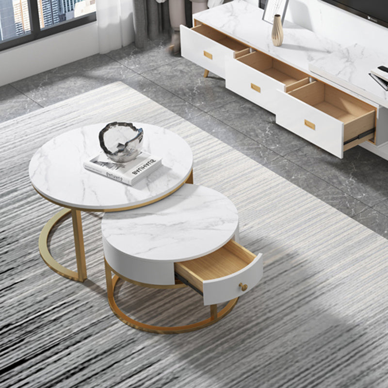 Slate Frame Coffee Table Round Nesting Coffee Table Set for Living Room