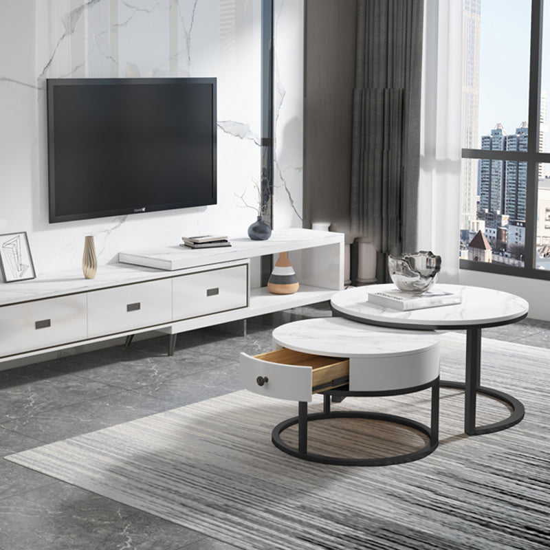 Slate Frame Coffee Table Round Nesting Coffee Table Set for Living Room