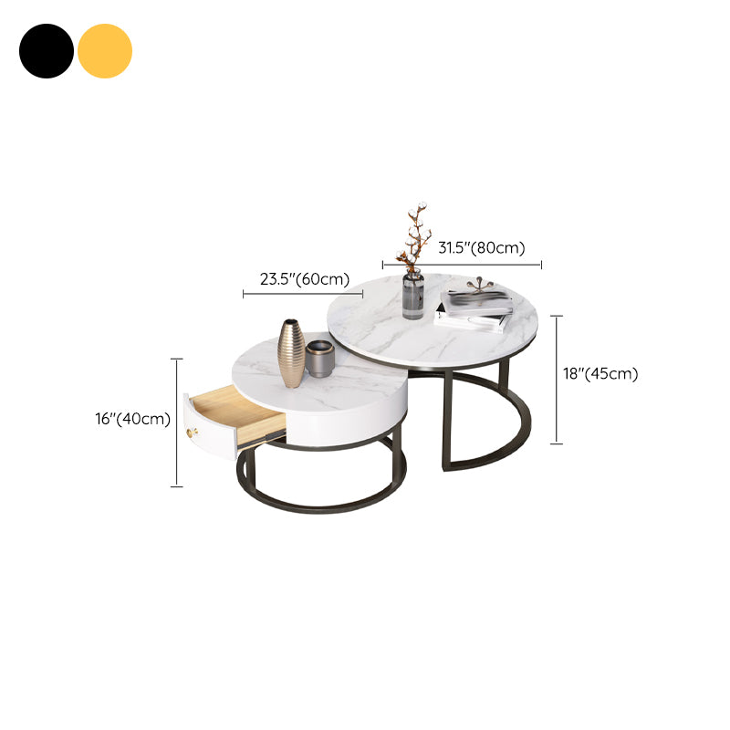 Slate Frame Coffee Table Round Nesting Coffee Table Set for Living Room