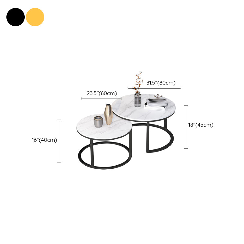 Slate Frame Coffee Table Round Nesting Coffee Table Set for Living Room