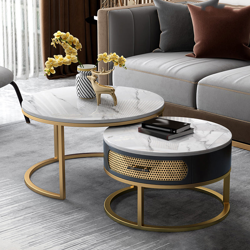 Slate Round Frame Coffee Table Nesting Modern Coffee Table Set