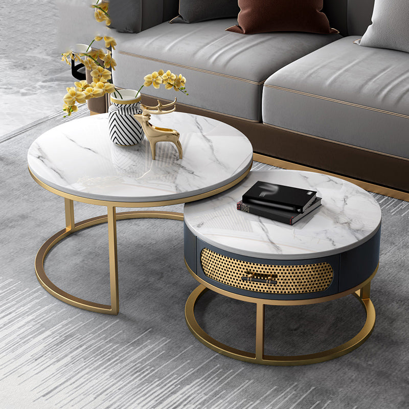 Slate Round Frame Coffee Table Nesting Modern Coffee Table Set