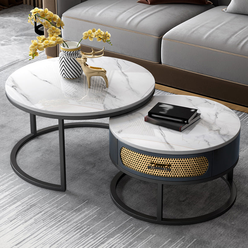 Slate Round Frame Coffee Table Nesting Modern Coffee Table Set