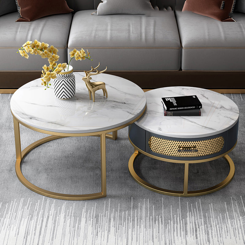 Slate Round Frame Coffee Table Nesting Modern Coffee Table Set