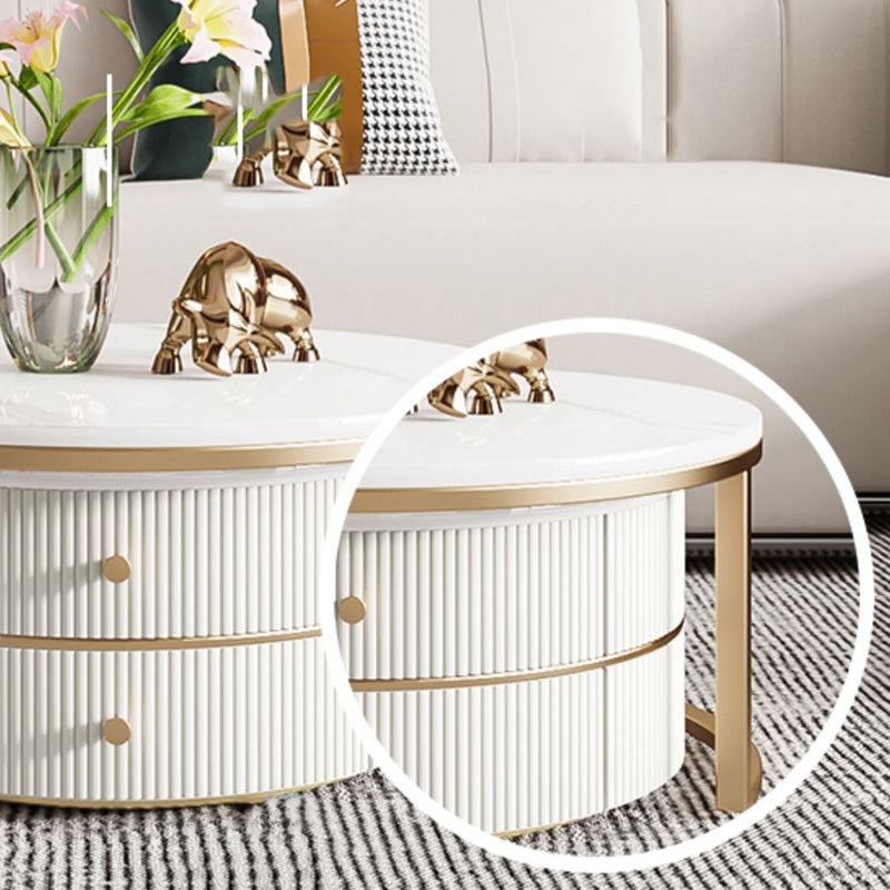 Round Coffee Table Slate Frame Nesting Coffee Table Set with Drawer