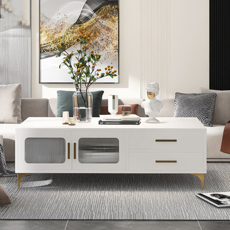 4 Legs Rectangle Cocktail Table Wood Single Coffee Table with Storage Drawers