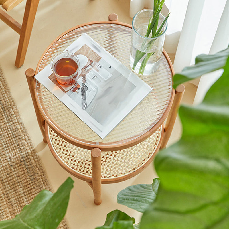 Tropical Coffee Table Glass Top Round Coffee Cocktail Table with Storage
