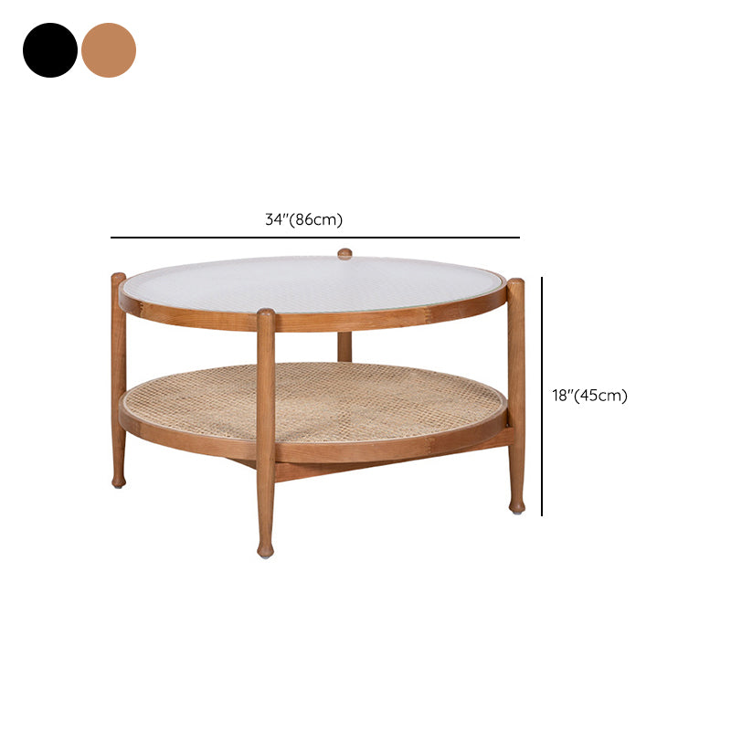 Tropical Coffee Table Glass Top Round Coffee Cocktail Table with Storage