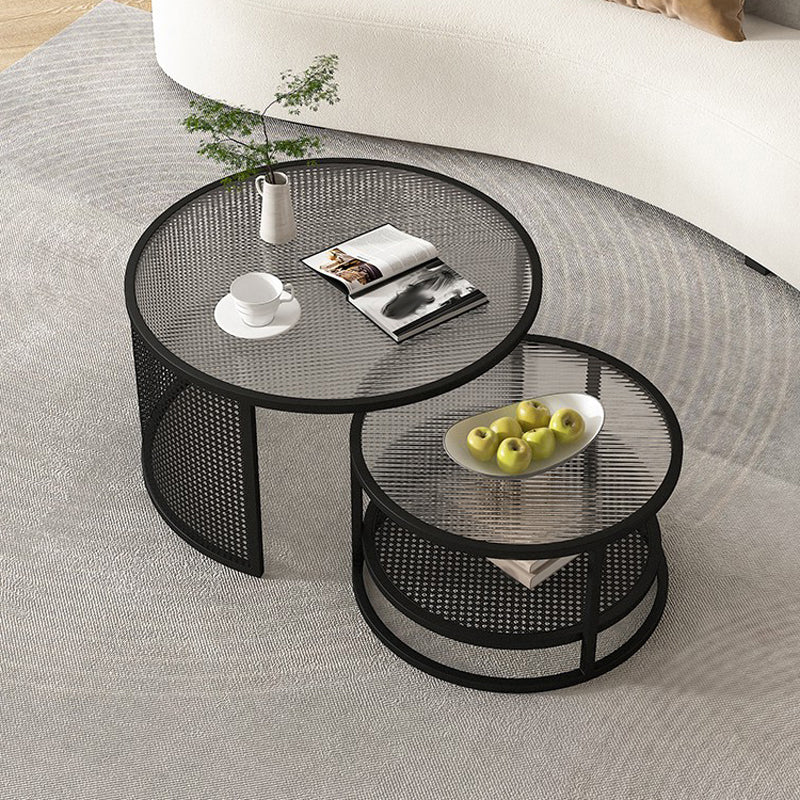 Tropical Coffee Table Glass Top Round Frame Coffee Cocktail Table