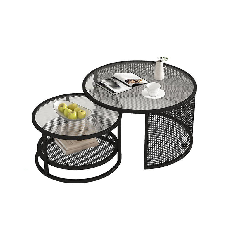 Tropical Coffee Table Glass Top Round Frame Coffee Cocktail Table