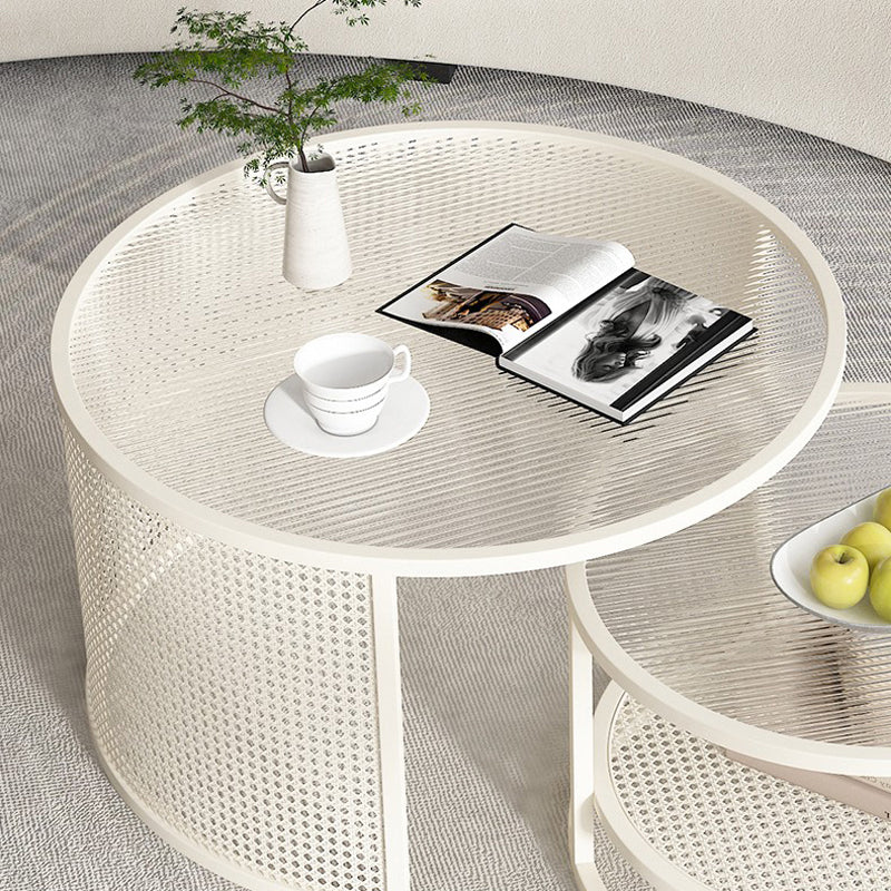 Tropical Coffee Table Glass Top Round Frame Coffee Cocktail Table