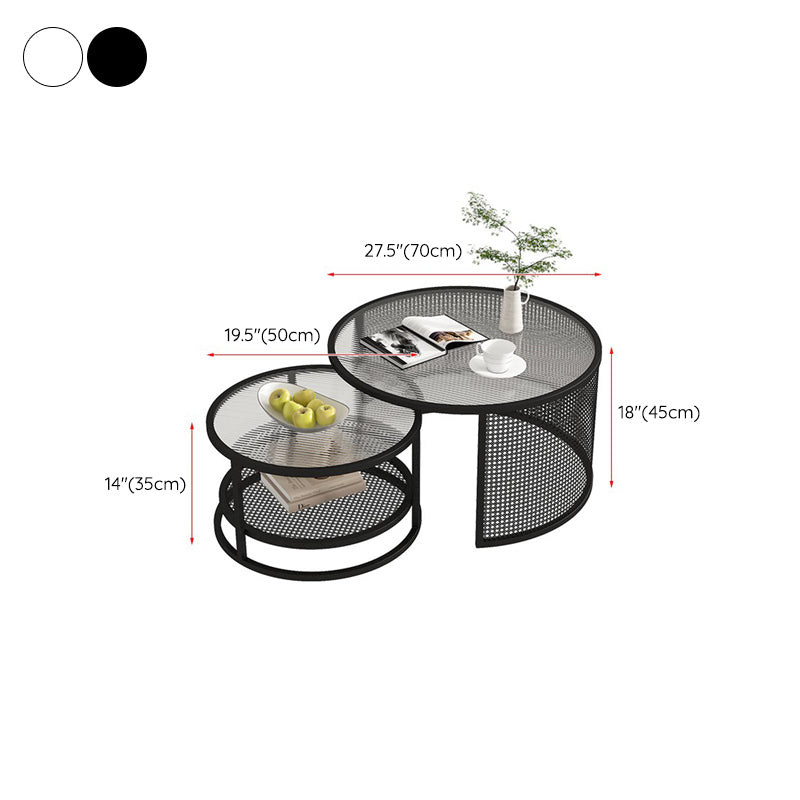 Tropical Coffee Table Glass Top Round Frame Coffee Cocktail Table
