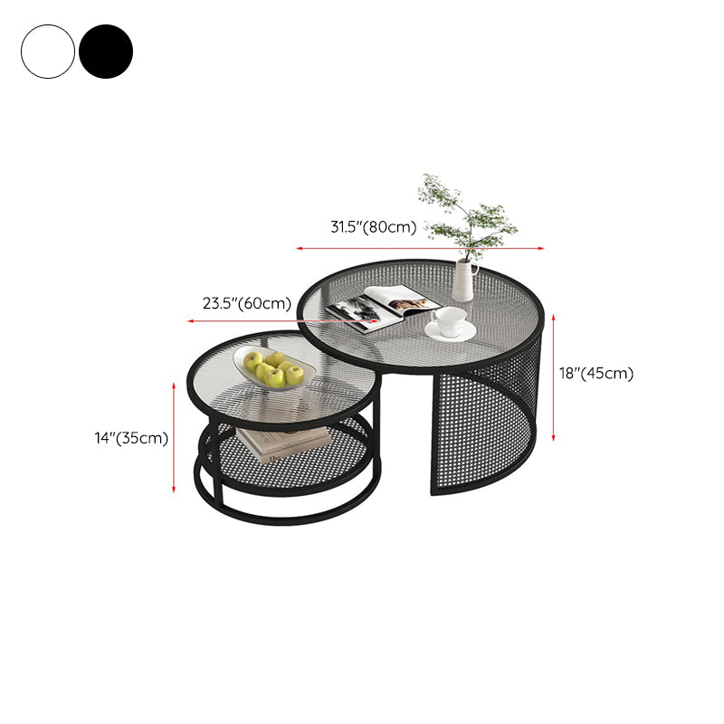Tropical Coffee Table Glass Top Round Frame Coffee Cocktail Table