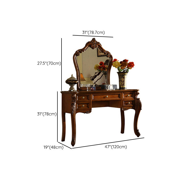 Traditional Solid Wood With Drawer Bedroom Mirror Makeup Vanity Set