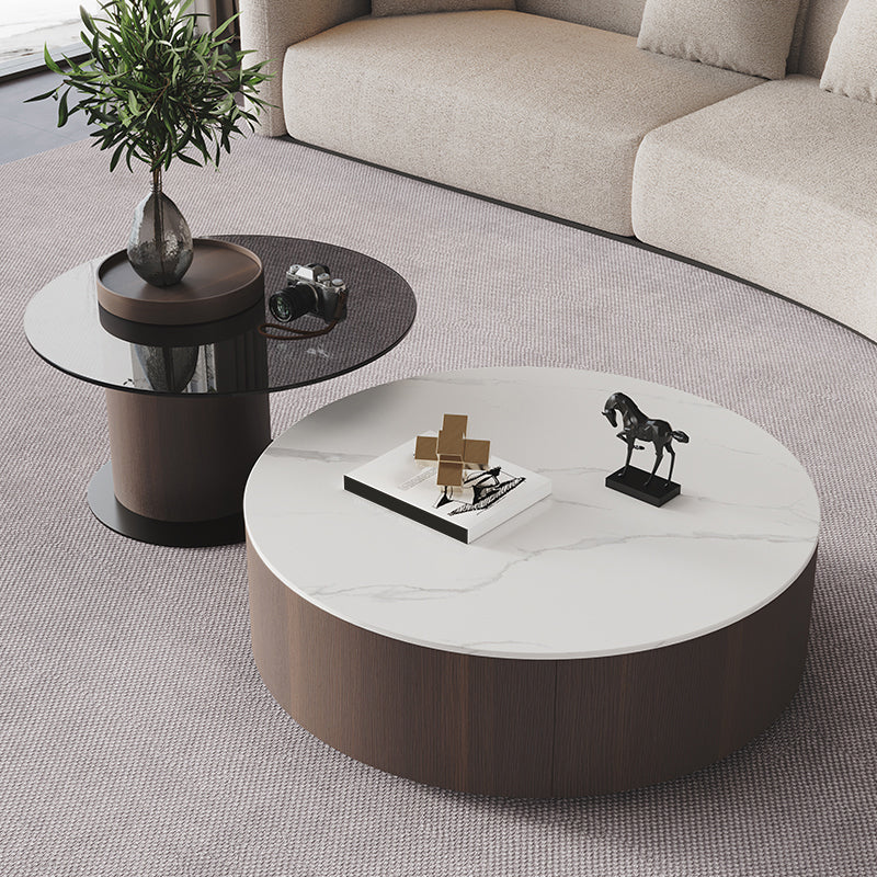 11"H Contemporary Coffee Table Round Coffee Cocktail Table with Drawer