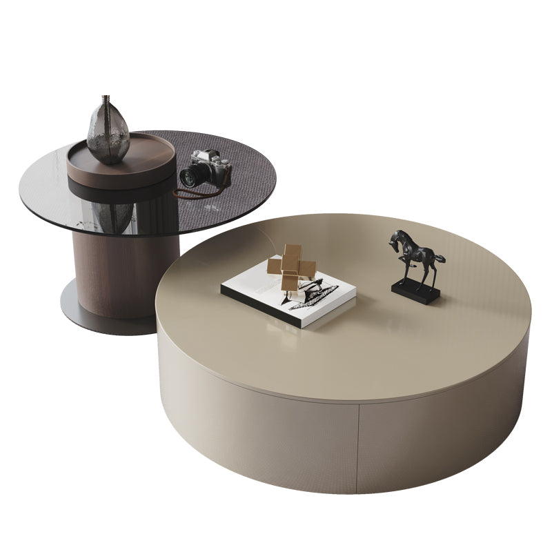 11"H Contemporary Coffee Table Round Coffee Cocktail Table with Drawer