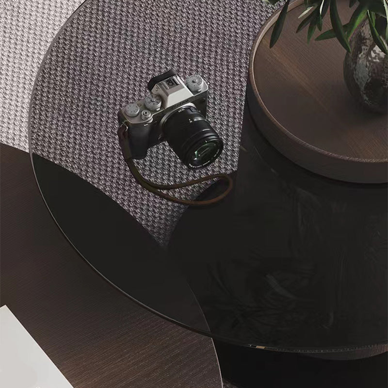 11"H Contemporary Coffee Table Round Coffee Cocktail Table with Drawer