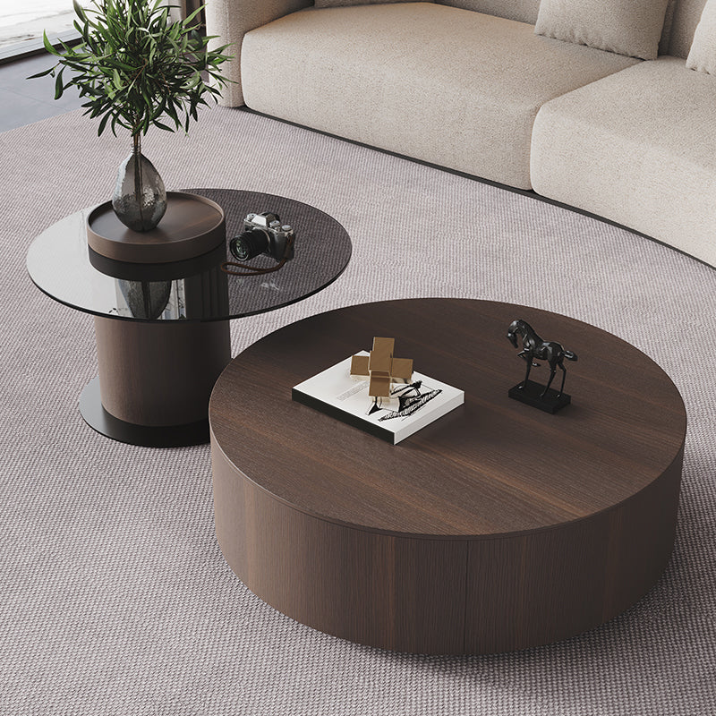 11"H Contemporary Coffee Table Round Coffee Cocktail Table with Drawer
