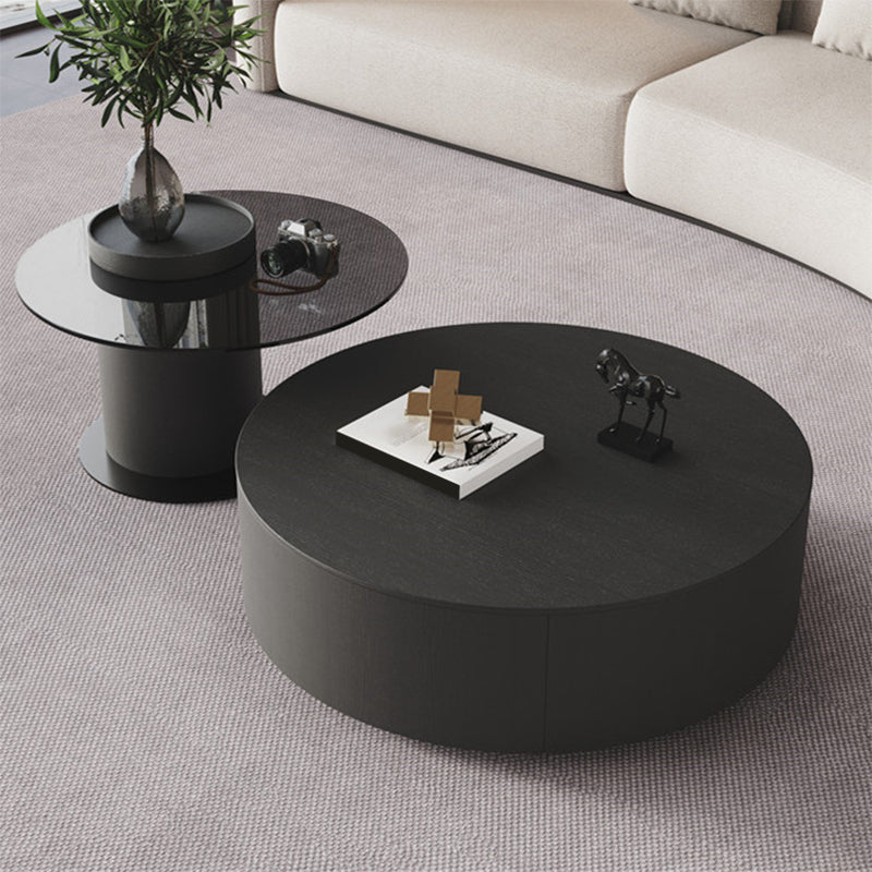 11"H Contemporary Coffee Table Round Coffee Cocktail Table with Drawer