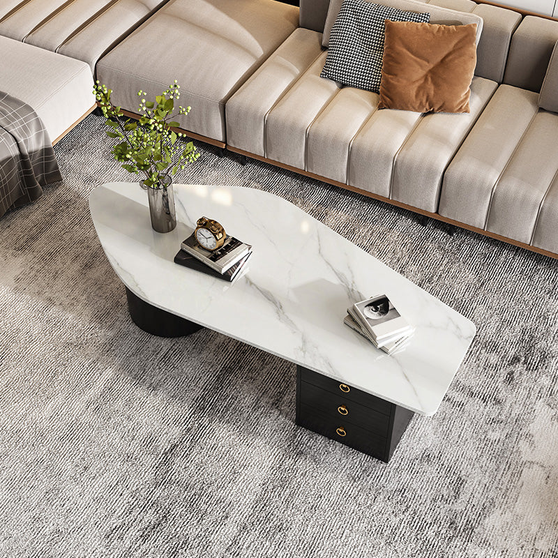 2 Legs Coffee Table Faux Marble Single Coffee Table with 3 Drawers