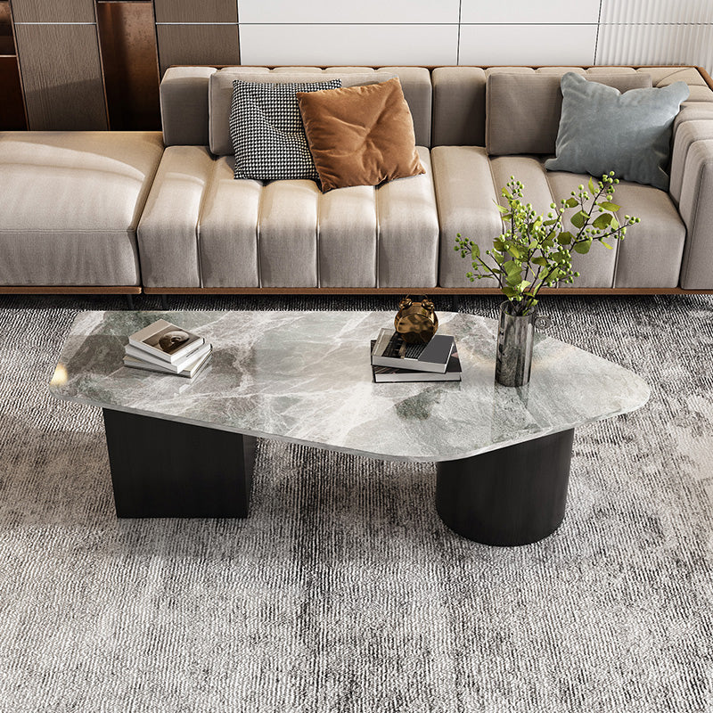 2 Legs Coffee Table Faux Marble Single Coffee Table with 3 Drawers