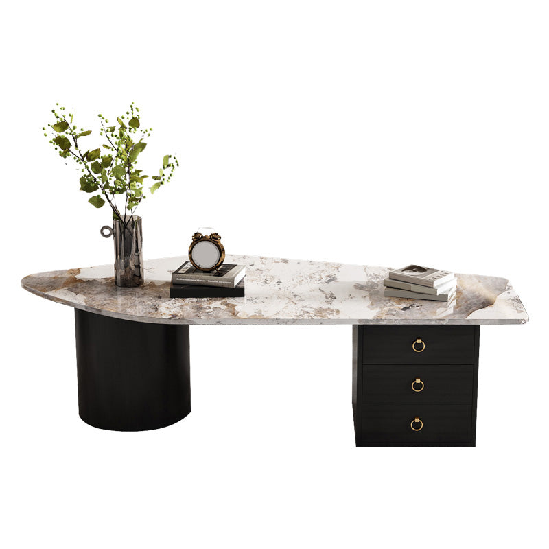 2 Legs Coffee Table Faux Marble Single Coffee Table with 3 Drawers