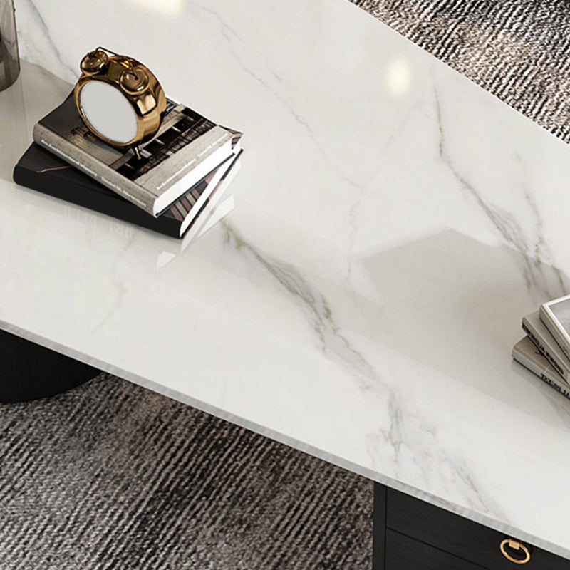 2 Legs Coffee Table Faux Marble Single Coffee Table with 3 Drawers