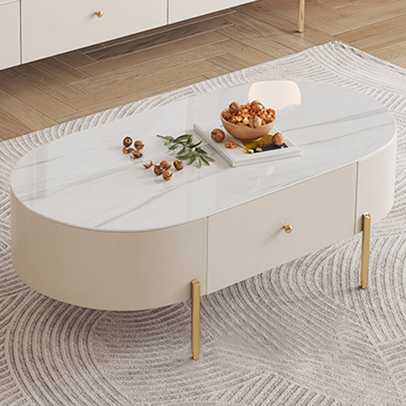 2 Legs Single Coffee Table Glam Oval Coffee Table with Drawer