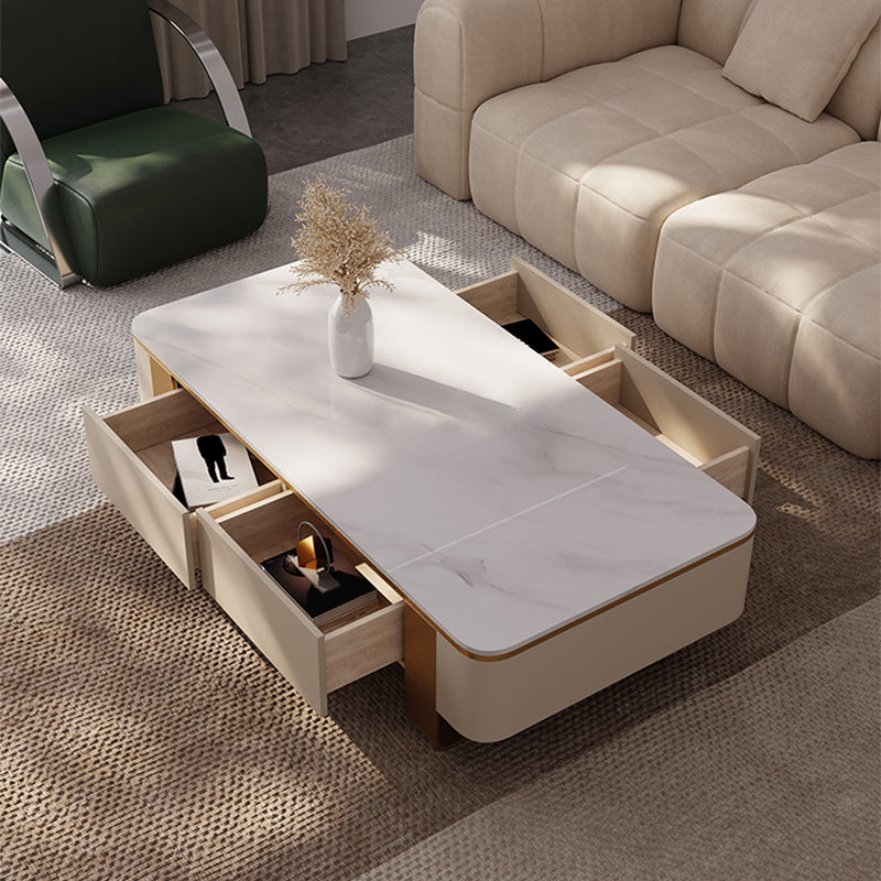 Rectangle Single Coffee Table 2Legs Slate Coffee Table with 4 Drawers