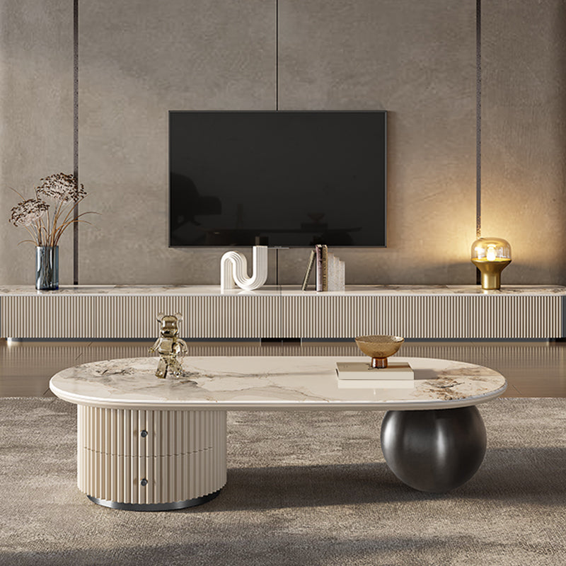 No Distressing Slate Coffee Table Oval Single Coffee Table with 2 Drawers