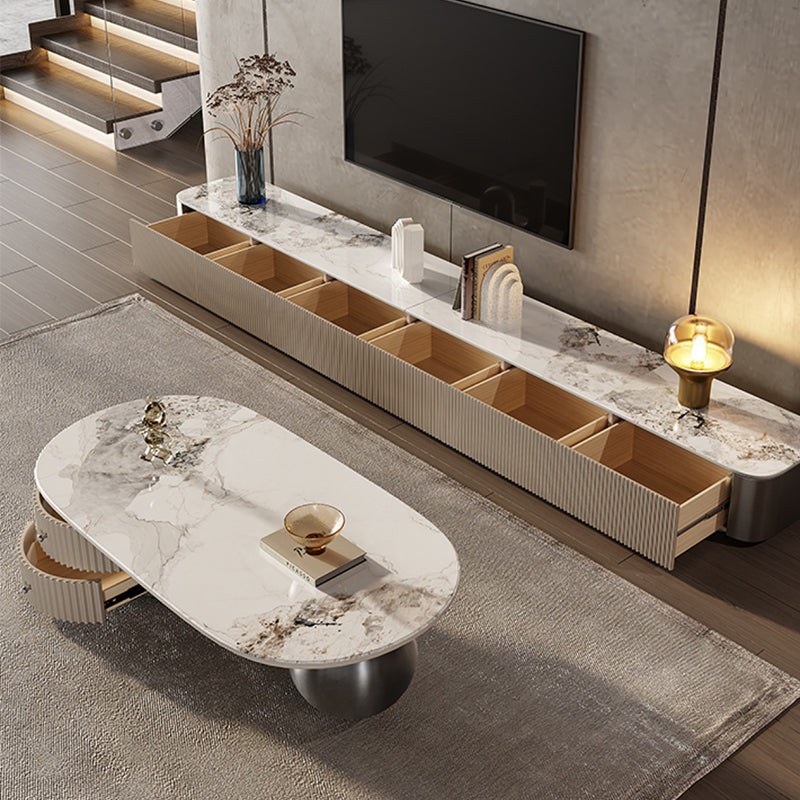 No Distressing Slate Coffee Table Oval Single Coffee Table with 2 Drawers