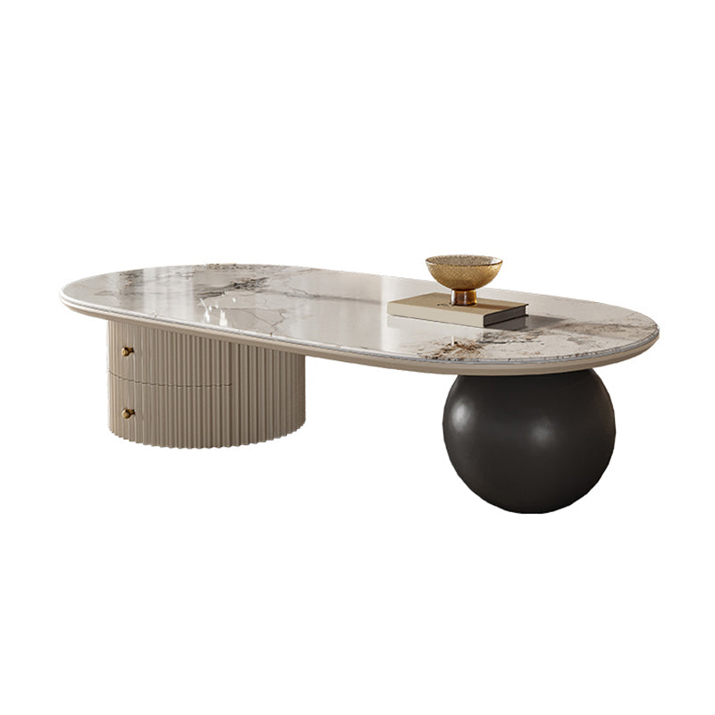 No Distressing Slate Coffee Table Oval Single Coffee Table with 2 Drawers