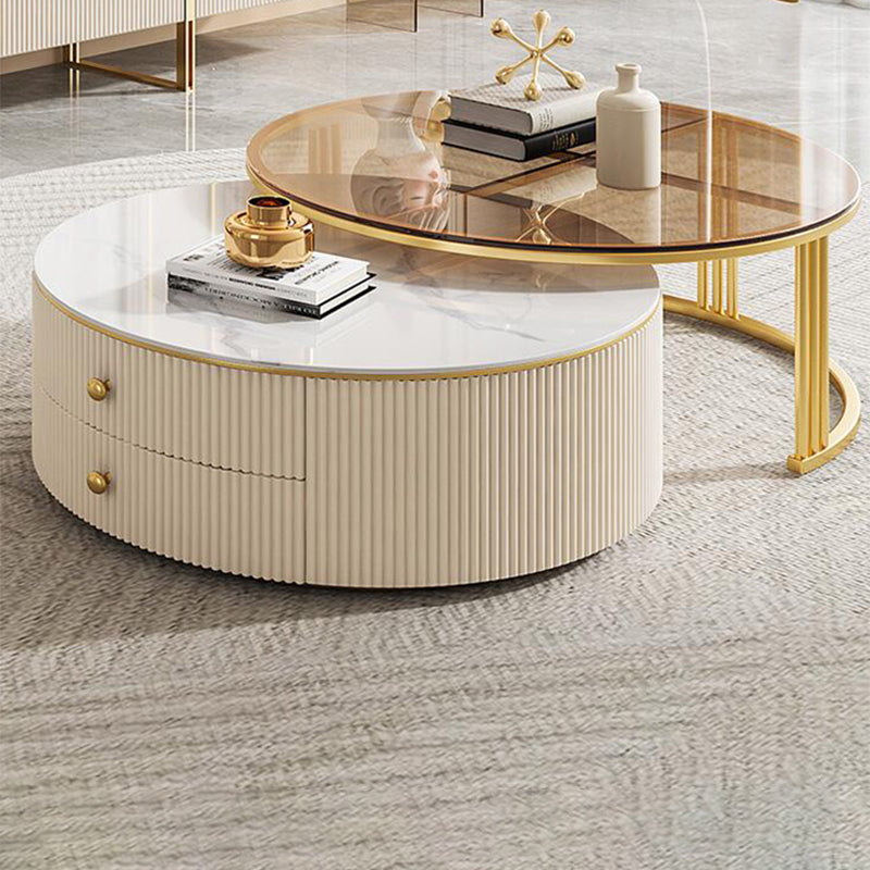 Glam Coffee Table Set Round 2-Piece Coffee Cocktail Table with Drawers
