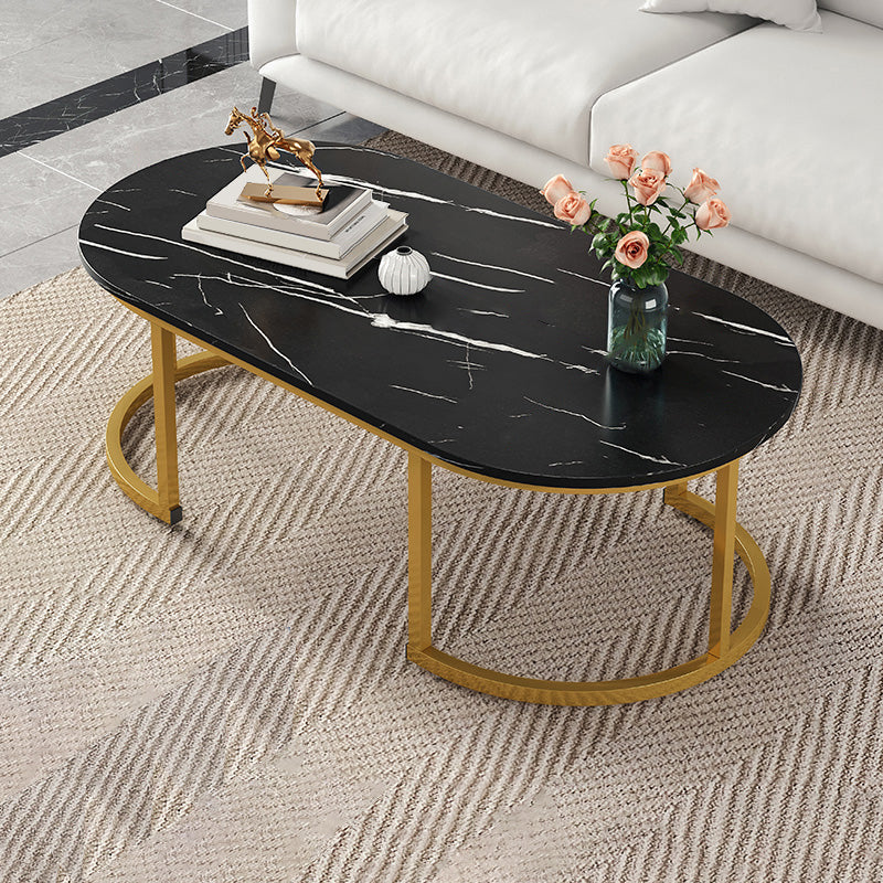 Glam Style Coffee Table Oval Slate Single Coffee Cocktail Table