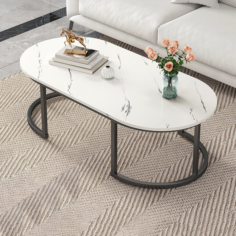 Glam Style Coffee Table Oval Slate Single Coffee Cocktail Table