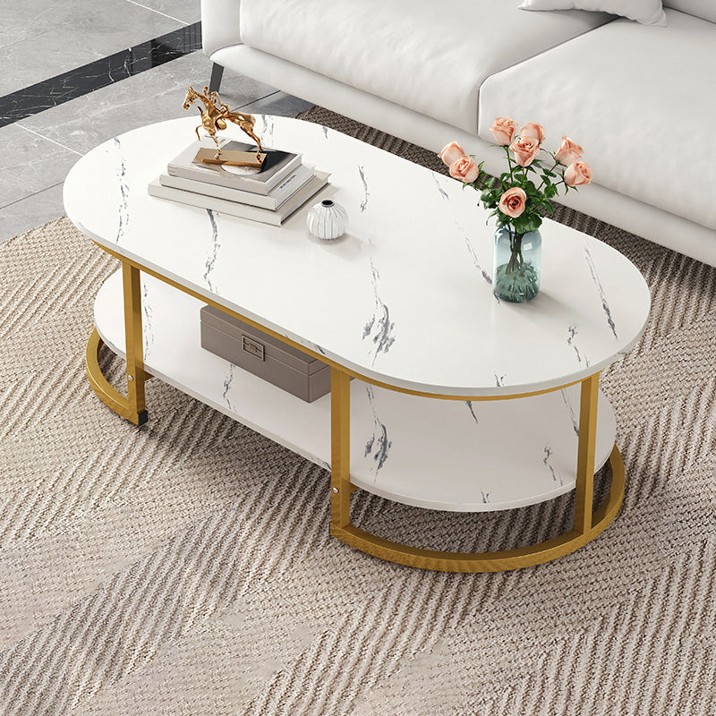 Glam Style Coffee Table Oval Slate Single Coffee Cocktail Table