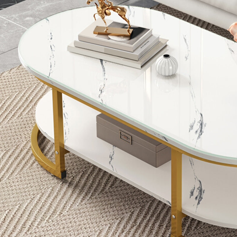 Glam Style Coffee Table Oval Slate Single Coffee Cocktail Table