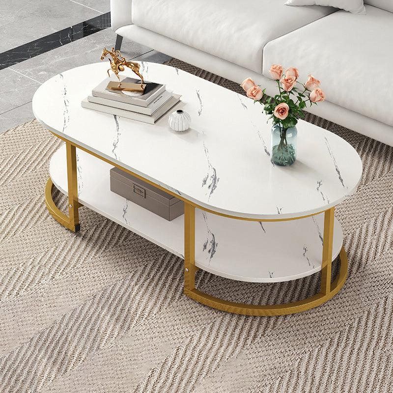 Glam Style Coffee Table Oval Slate Single Coffee Cocktail Table