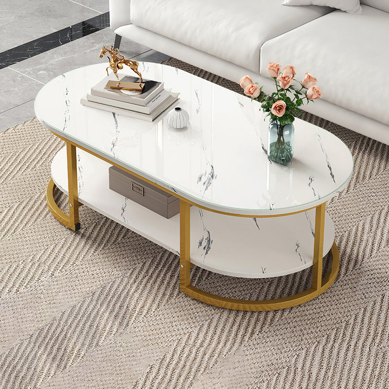 Glam Style Coffee Table Oval Slate Single Coffee Cocktail Table