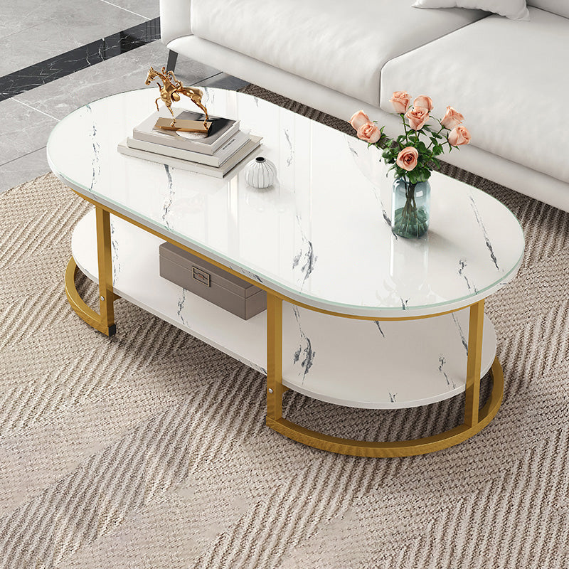 Glam Style Coffee Table Oval Slate Single Coffee Cocktail Table