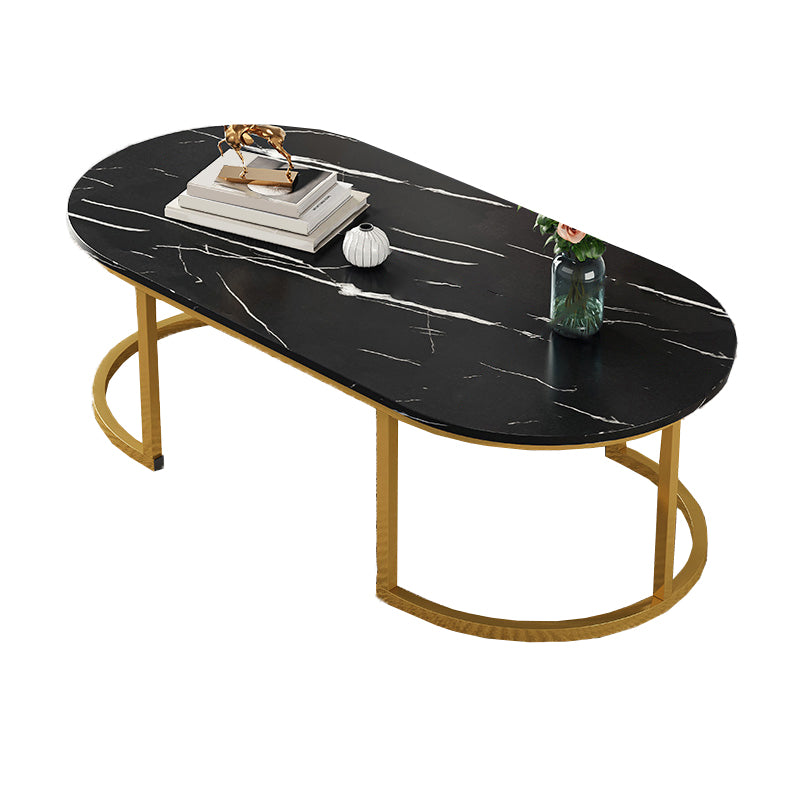 Glam Style Coffee Table Oval Slate Single Coffee Cocktail Table