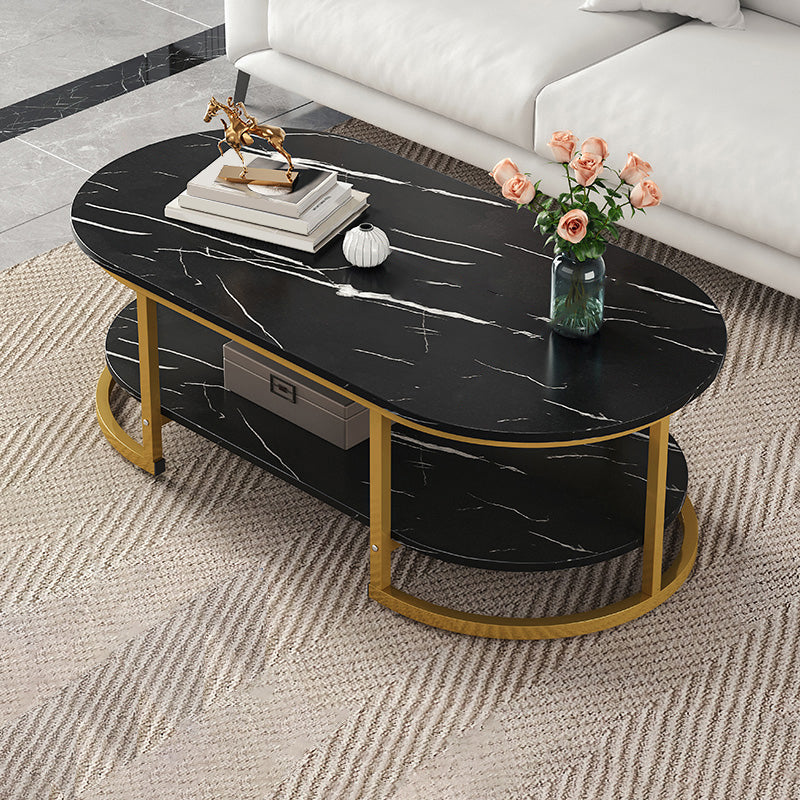 Glam Style Coffee Table Oval Slate Single Coffee Cocktail Table